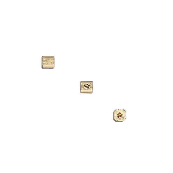 Crimp, Screw-Tite Crimps™, gold-plated brass, 3mm barrel, for wire up to 0.024 inches. Sold per pkg of 10. image number 0