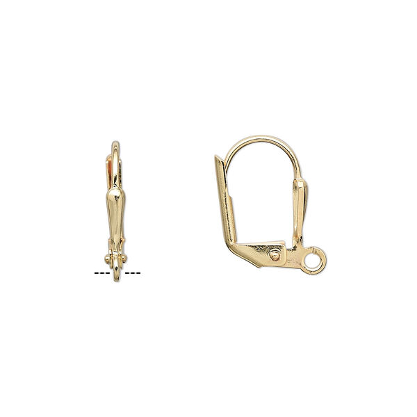 Ear wire, gold-plated brass, 16mm leverback with 7x2mm shield and open loop. Sold per pkg of 5 pairs. image number 0
