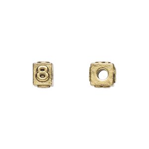 Bead, antique gold-plated pewter (tin-based alloy), 8x6mm rectangle with number "8." Sold per pkg of 4.