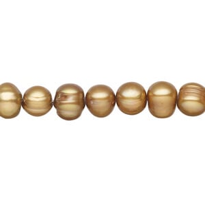 Freshwater pearl 1pkg1, semi-round, 15.5-16 inch dark gold 7-9mm cultured
