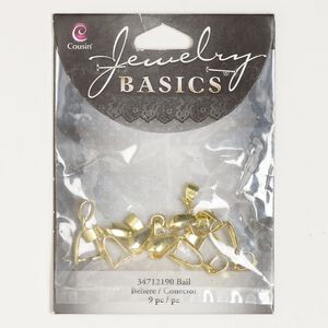 Bail, gold-finished "pewter" (zinc-based alloy), 12x5mm ice-pick with 8mm grip length. Sold per pkg of 9.