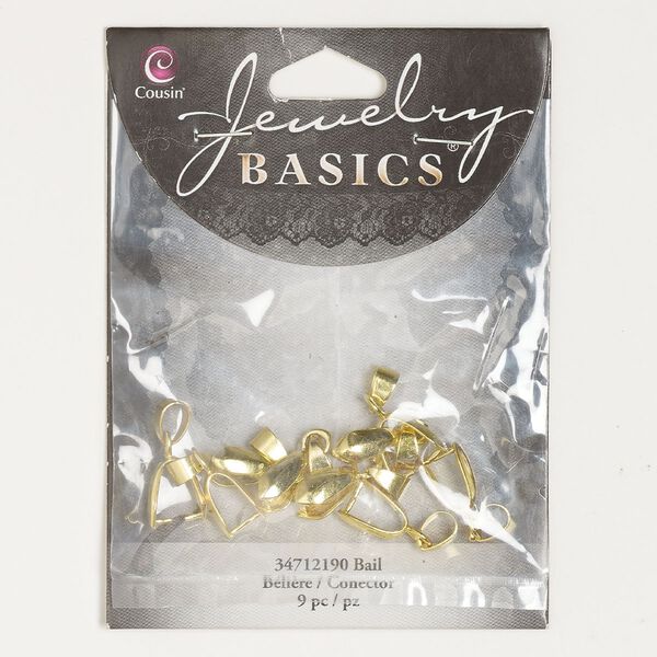 Bail, gold-finished "pewter" (zinc-based alloy), 12x5mm ice-pick with 8mm grip length. Sold per pkg of 9. image number 0