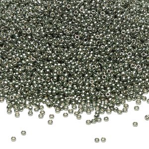 Seed bead, Miyuki, glass, pkg/35g, #15 rocaille, Duracoat® opaque galvanized sea green, (RR-4215).