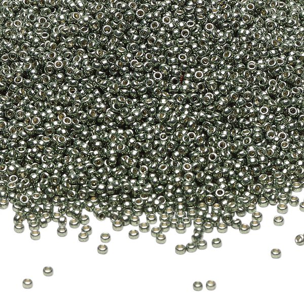 Seed bead, Miyuki, glass, pkg/35g, #15 rocaille, Duracoat® opaque galvanized sea green, (RR-4215). image number 0