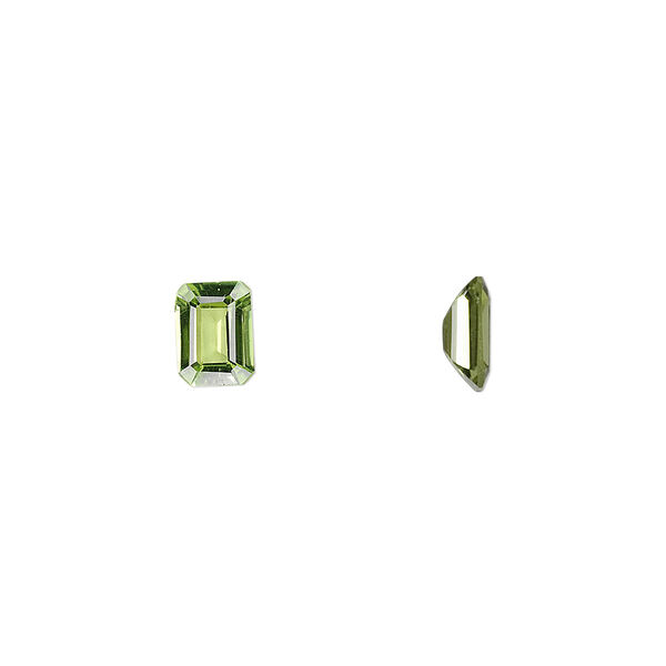 Gem, peridot (natural), 7x5mm faceted emerald-cut, A grade, Mohs hardness 6-1/2 to 7. Sold individually. image number 0