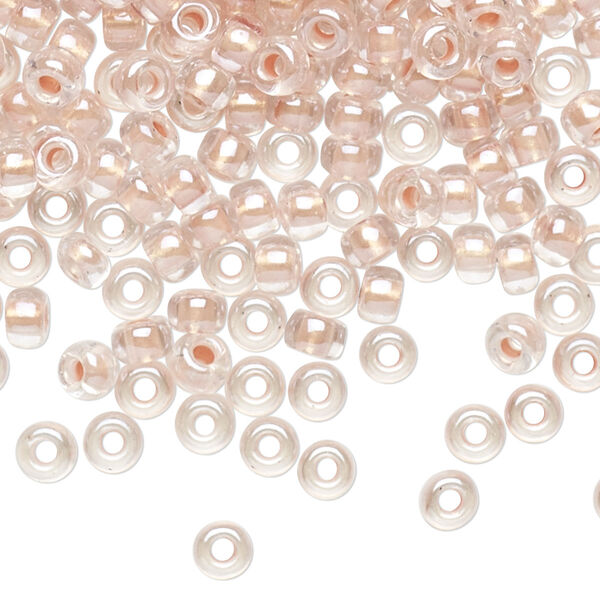 Seed bead, Miyuki, glass, pkg/250g, #6 rocaille, translucent rose gold-lined pearlized crystal clear, (RR-4605). image number 0