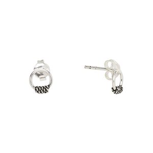 Earstud, Create Compliments®, antiqued sterling silver, 7x6.5mm open round with twisted rope design. Sold per pair.