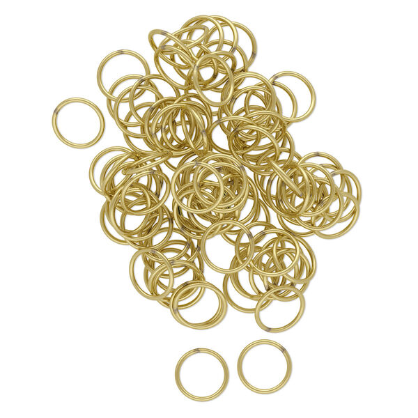 Jump ring, brass, 9mm soldered round, 7.5mm inside diameter, 20 gauge. Sold per pkg of 100. image number 0