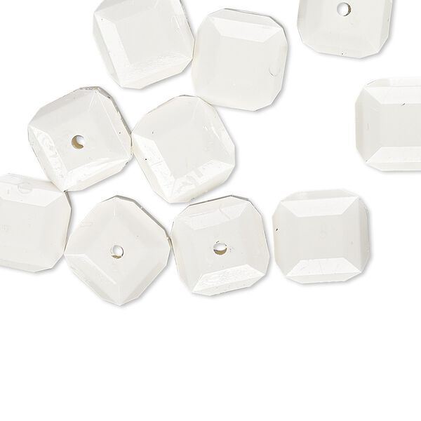 Bead, vintage German acrylic, opaque white, 10mm faceted cube. Sold per pkg of 10. image number 0