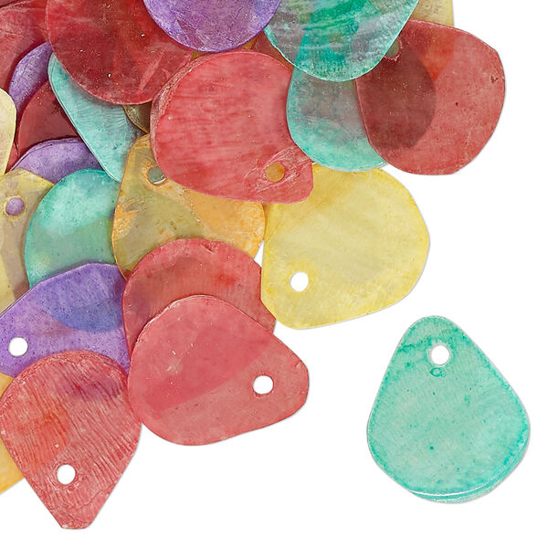 Drop mix, Capiz shell (coated), mixed colors, 15x10mm teardrop, Mohs hardness 3-1/2. Sold per pkg of 100. image number 0