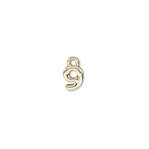 Charm, gold-finished "pewter" (zinc-based alloy), 7.5x6mm number 9. Sold per pkg of 2.