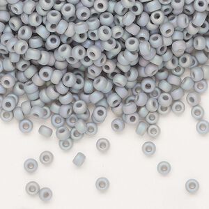 Seed bead, Miyuki, glass, pkg/50g, #8 rocaille, opaque matte rainbow ghost grey, (RR-498FR).