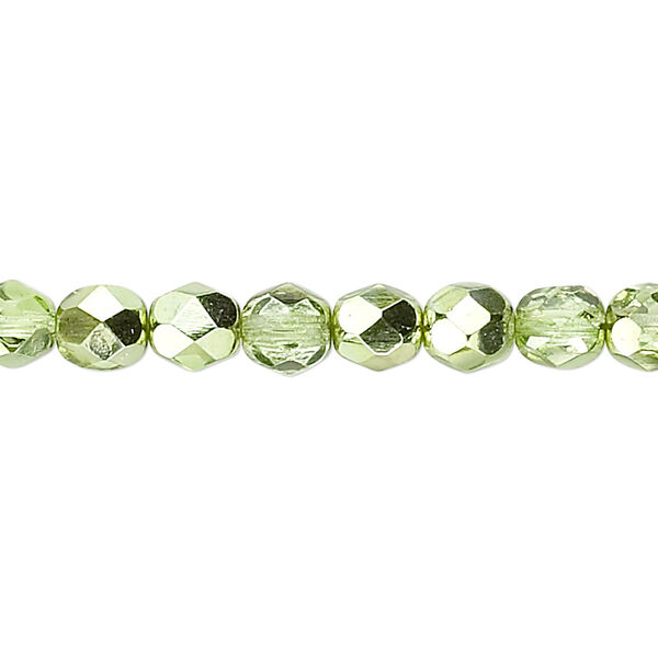 Bead, Czech fire-polished glass, opaque to transparent clear with half-coat metallic silver green, 6mm faceted round. Sold per 15-1/2" to 16" strand. image number 0