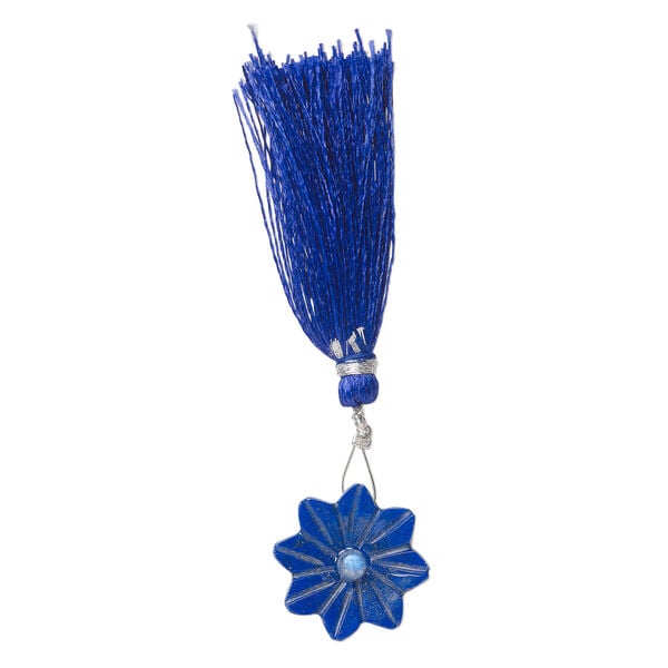 Lapis lazuli / rainbow moonstone 1pkg1, top-drilled hand-cut 1sided carved flower bead natural, 22mm image number 2