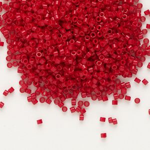 Seed bead, Delica®, glass, pkg/7.5g, #11 round, opaque semi-matte bright red orange (DB-0791).