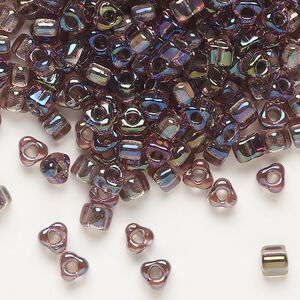 Seed bead, Miyuki 1pkg10g, glass, #5 triangle, transparent grey inside dyed color lilac (TR-1836)