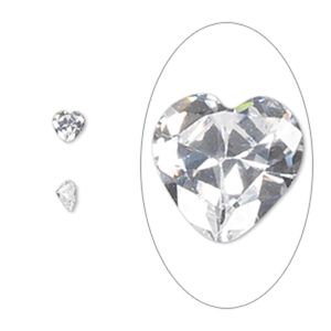 Gem, cubic zirconia, spinel white, 4mm faceted heart, Mohs hardness 8-1/2. Sold per pkg of 5.
