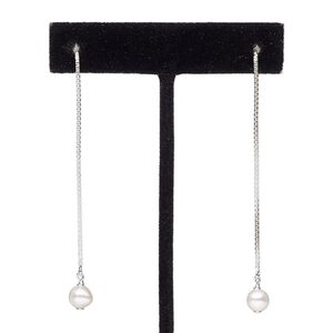 Ear thread, cultured freshwater pearl (bleached) and sterling silver, white, 3 inches with 6mm round. Sold per pair.