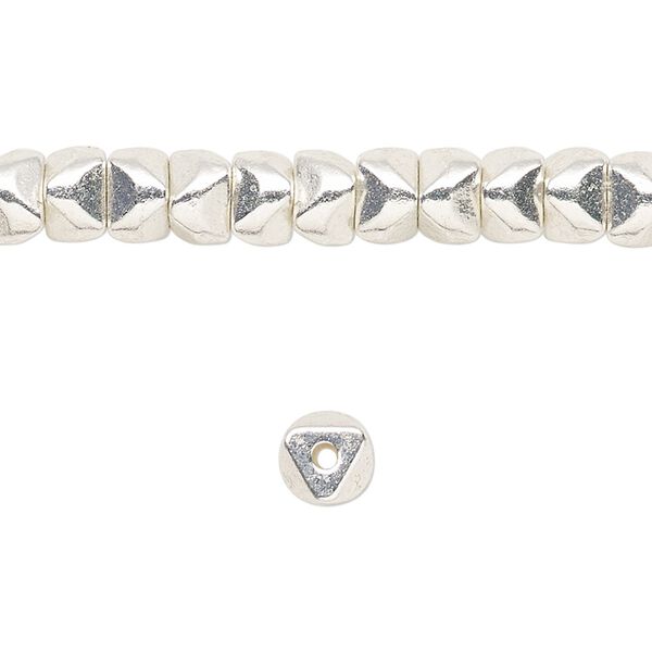 Bead, silver-finished brass, 6x4mm nugget. Sold per 8-inch strand. image number 0
