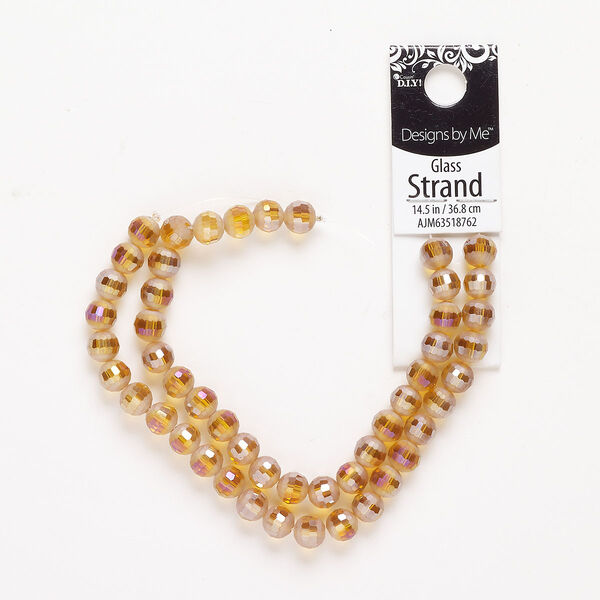 Glass 1pkg1 faceted round bead partially matte orange AB 14 inch 7-8mm image number 0