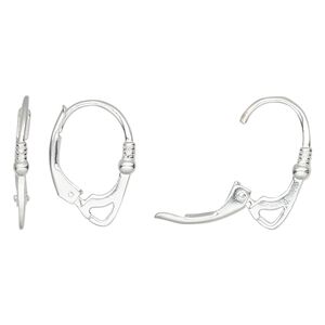 Ear wire leverback 1pkg2 sterling silver, 16.5mm / closed loop, 19 gauge 1 pair