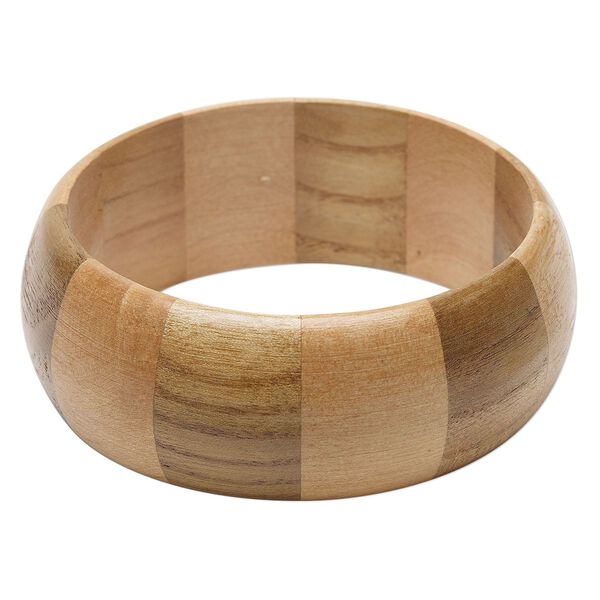 Bracelet, bangle, Everyday Jewelry, maple wood (assembled), brown, 30mm wide with inlaid design, 8-1/2 inches. Sold Individually. image number 0