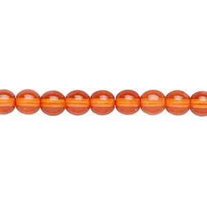Bead, Czech dipped décor glass druk, orange, 6mm round. Sold per 15-1/2" to 16" strand.