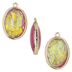 Drop, Opalized Ice™, "opal" (resin) and gold-finished brass, light purple, 20x15mm double-sided oval. Sold per pkg of 4.