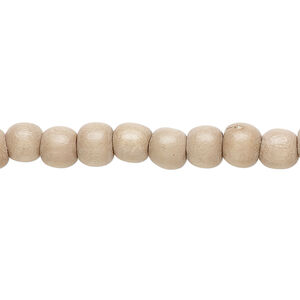 Bead 1pkg1, Taiwanese cheesewood (dyed / waxed), medium tan, 5-6mm round, 15-1/2 to 16 inches.