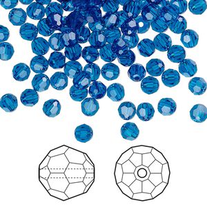 Bead 144pk Capri blue, Crystal Passions® 4mm round 5000