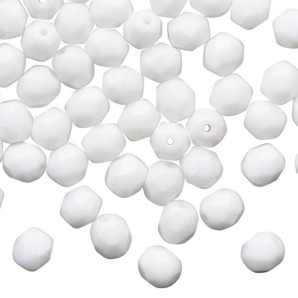Bead 1pkg60 Czech fire-polished glass, 6mm faceted round, opaque white image number 0
