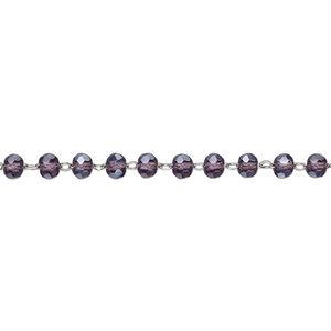 Chain 1pkg1 beaded, 3.5mm faceted rondelle, amethyst purple glass / stainless steel 1 yard unfinished