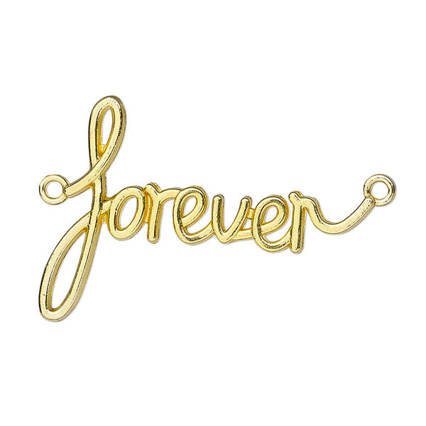 Focal, gold-finished "pewter" (zinc-based alloy), 39x26mm "forever" script. Sold individually. image number 0