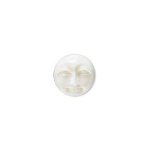 Embellishment, bone (bleached), white, 11-13mm hand-carved single-sided undrilled moon face, Mohs hardness 2-1/2. Sold per pkg of 2.