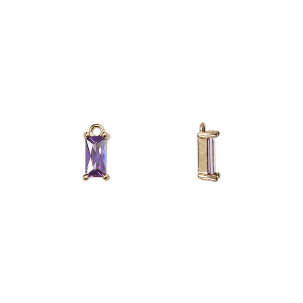 Drop, glass and gold-finished brass, purple, 7.5x4mm faceted rectangle. Sold per pkg of 10. image number 0