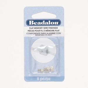Bead end 1pkg8, glue-on, Beadalon®, silver-finished steel, 4x3mm square, fits 1.2x0.5mm flat memory wire.