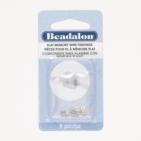 Bead end 1pkg8, glue-on, Beadalon®, silver-finished steel, 4x3mm square, fits 1.2x0.5mm flat memory wire. image number 0