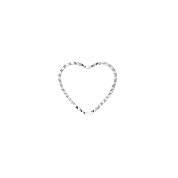 Component, silver-plated brass, 14.5x13mm single-sided diamond-cut open heart, 1mm thick. Sold per pkg of 100. image number 0