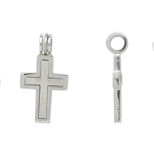 Pendant, stainless steel, 20x14mm interlocking open cross and 16.5x11mm cross. Sold per 2-piece set. image number 0