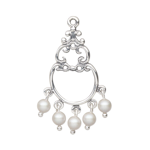 Focal, antiqued sterling silver and glass pearl, 32.5x21mm two-sided dangle. Sold individually. image number 0