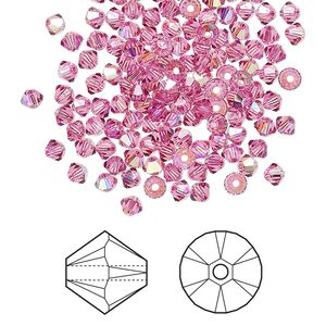 Bead 1440pk rose AB, Swarovski® 3mm XILION bicone 5328