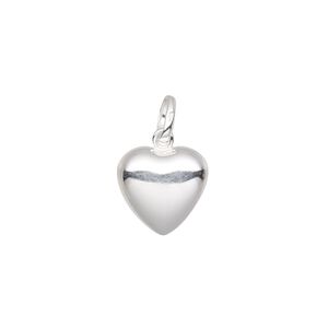 Charm, sterling silver, 12mm puffed heart. Sold per pkg of 2.