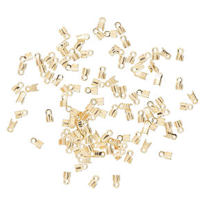 Cord end fold-over 1pkg100 gold-plated, 3x1.5mm tube / 1mm inside diameter, brass