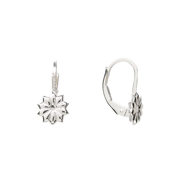 Earring, sterling silver, 16mm leverback with 8x8mm flower. Sold per pair. image number 0