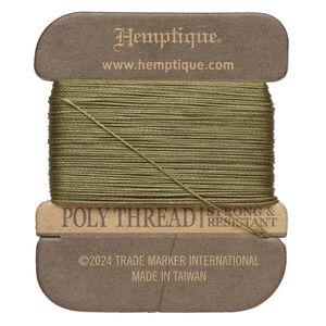 Thread, Hemptique®, polyester, pkg/32 yards, sage, 0.45mm 3-ply round.