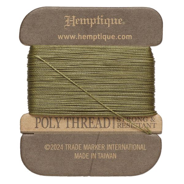 Thread, Hemptique®, polyester, pkg/32 yards, sage, 0.45mm 3-ply round. image number 0