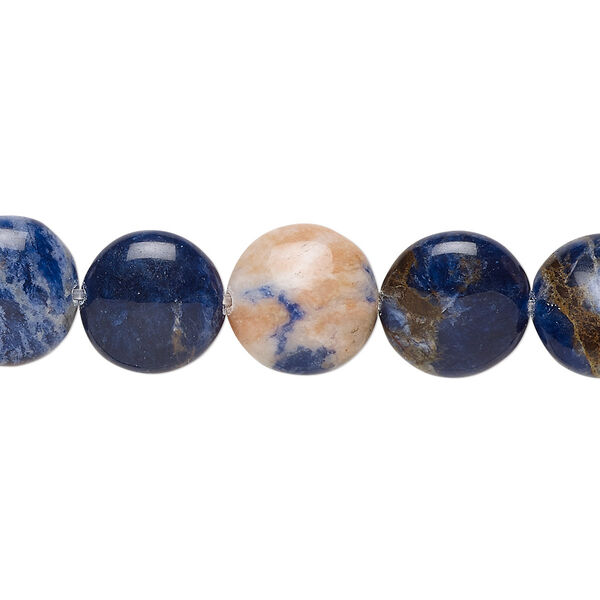 Bead, orange sodalite (natural), 12mm hand-cut puffed flat round, B grade, Mohs hardness 5 to 6. Sold per 8-inch strand, approximately 15 beads. image number 0