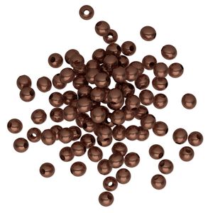 Bead, antique copper-plated brass, 3mm round. Sold per pkg of 100.