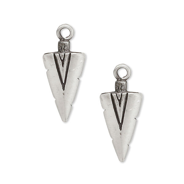 Charm, antiqued "pewter" (zinc-based alloy), 19x10mm double-sided arrowhead. Sold per pkg of 2. image number 0