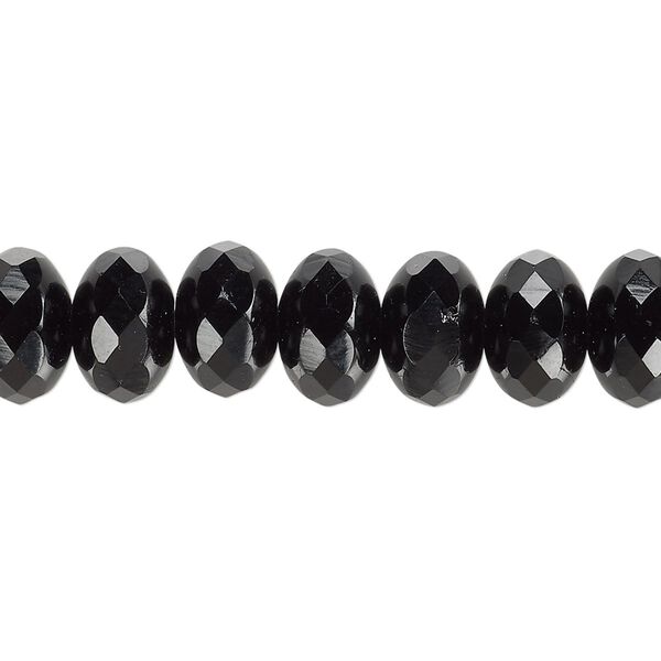 Bead, Czech fire-polished glass, jet, 11x7mm faceted rondelle. Sold per 15-1/2" to 16" strand. image number 0